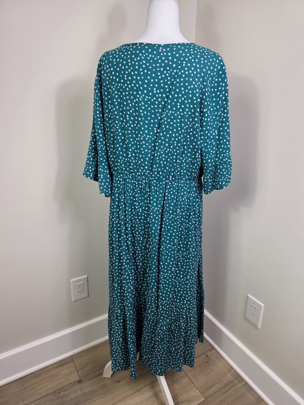 Bloomchic Midi Dress Size 14/16 Teal Green with White Floral Pattern Pockets - Picture 5 of 9